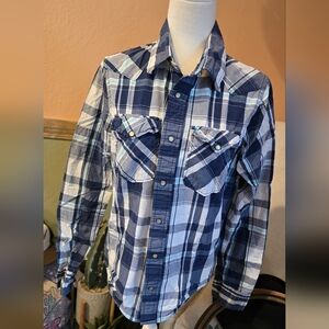 Hollister Blue Plaid Pearlsnap